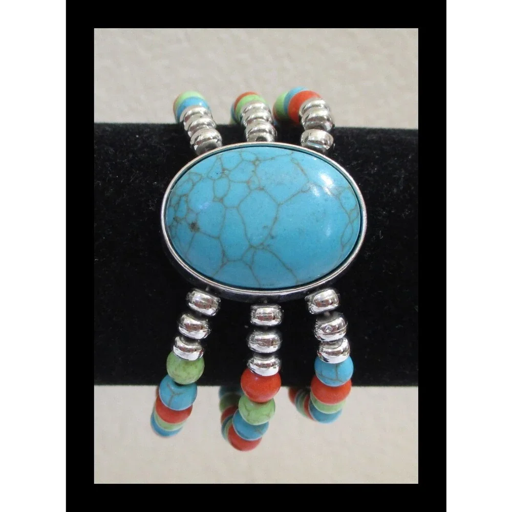 Paparazzi Stone Pools Multicolor Stretch Bracelet w/Turquoise Oval Stone BR-04